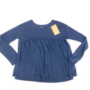 Joe Fresh Shirt Girls Size L Dark Blue with Glitter Flecks Long Sleeve Top
